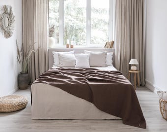 Brown Linen Throw Blanket, Heavyweight Stonewashed Linen, Boho Style