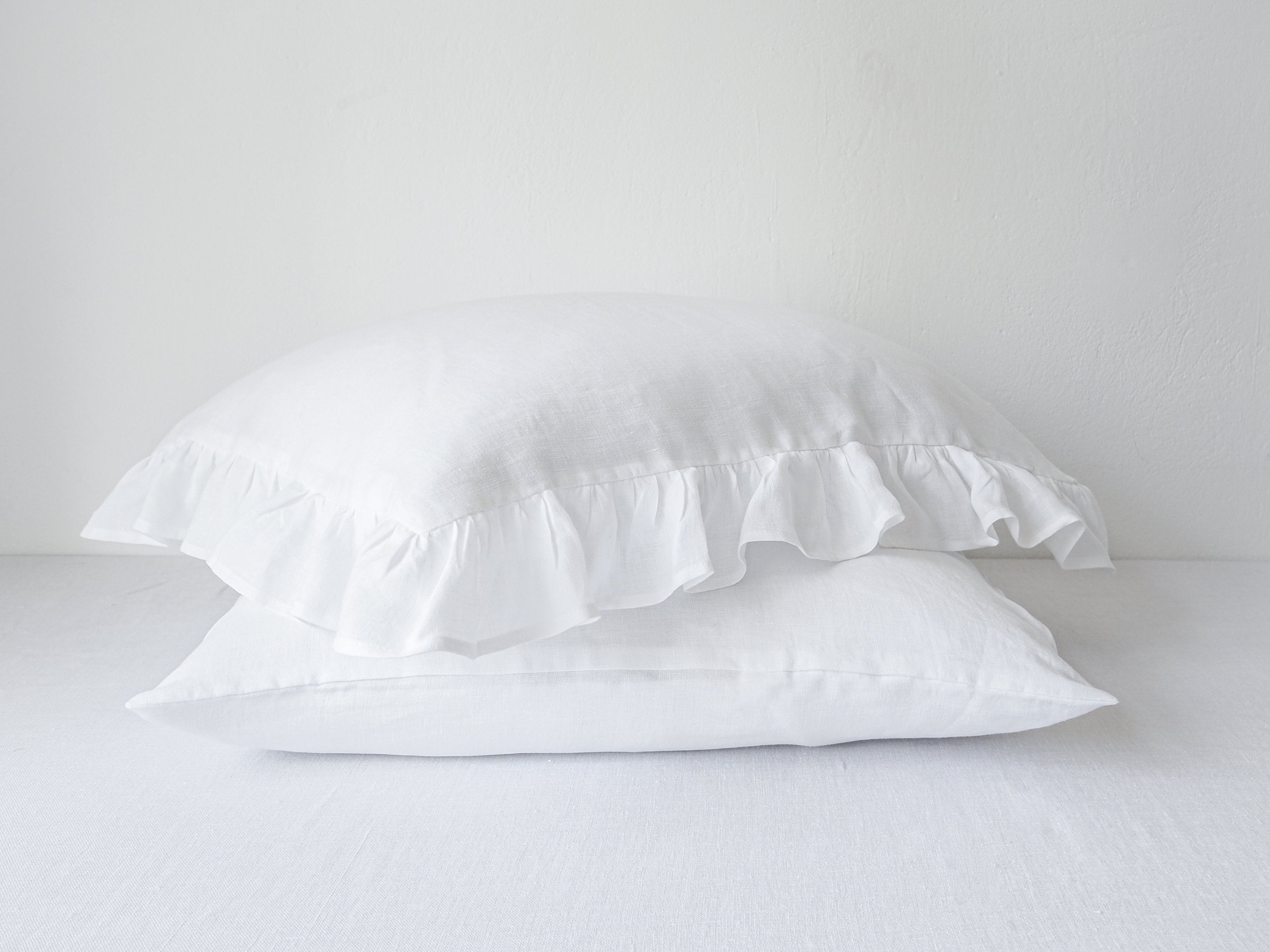 White Ruffled Linen Pillow Cases Custom Size Linen Pillow Case With Ruffles. Ruffle Linen Bedding. Etsy UK