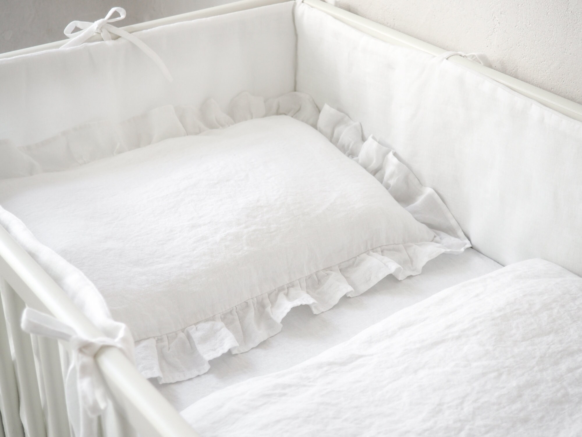 Pure white crib bedding set. White crib bedding set girl. Etsy