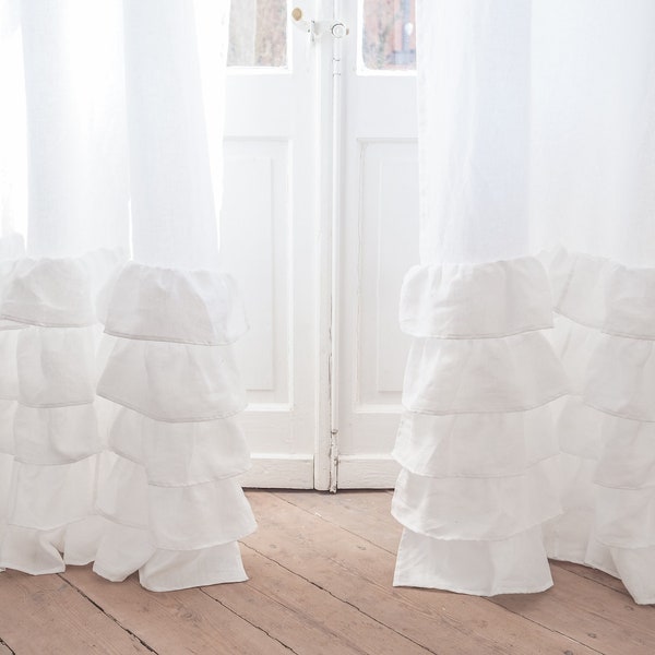 Linen ruffled curtain panel / curtain panel with ruffles / 100% medium linen (160 g/m2)/ sheer curtain / white linen curtain