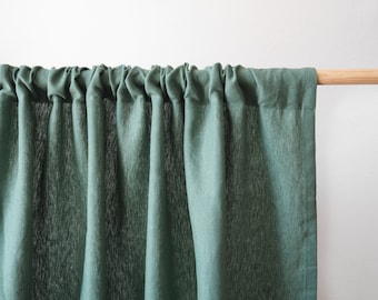 Painel de cortina verde com bolso para varão, linho pesado (280 g/m²), 1 peça.
