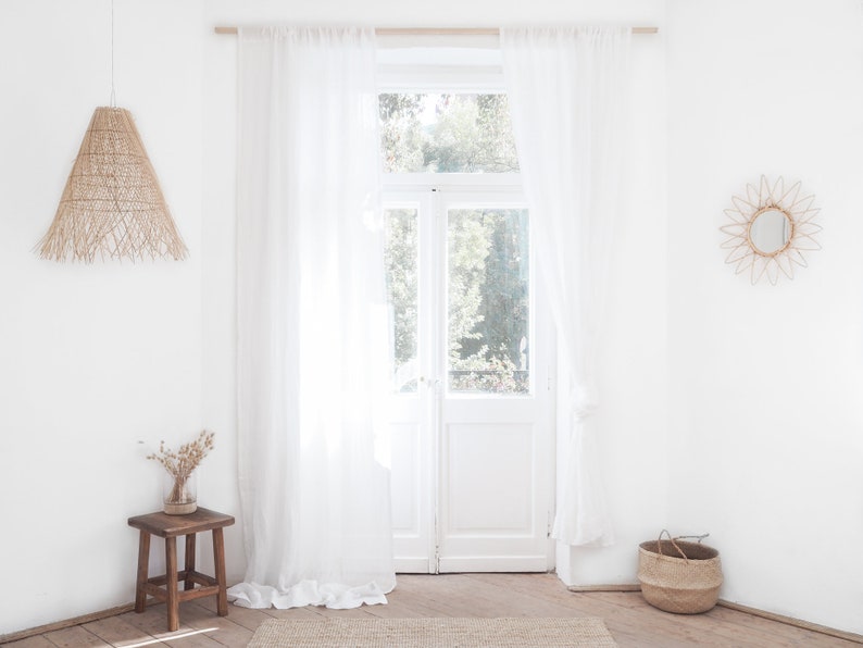 sheer white linen drapes