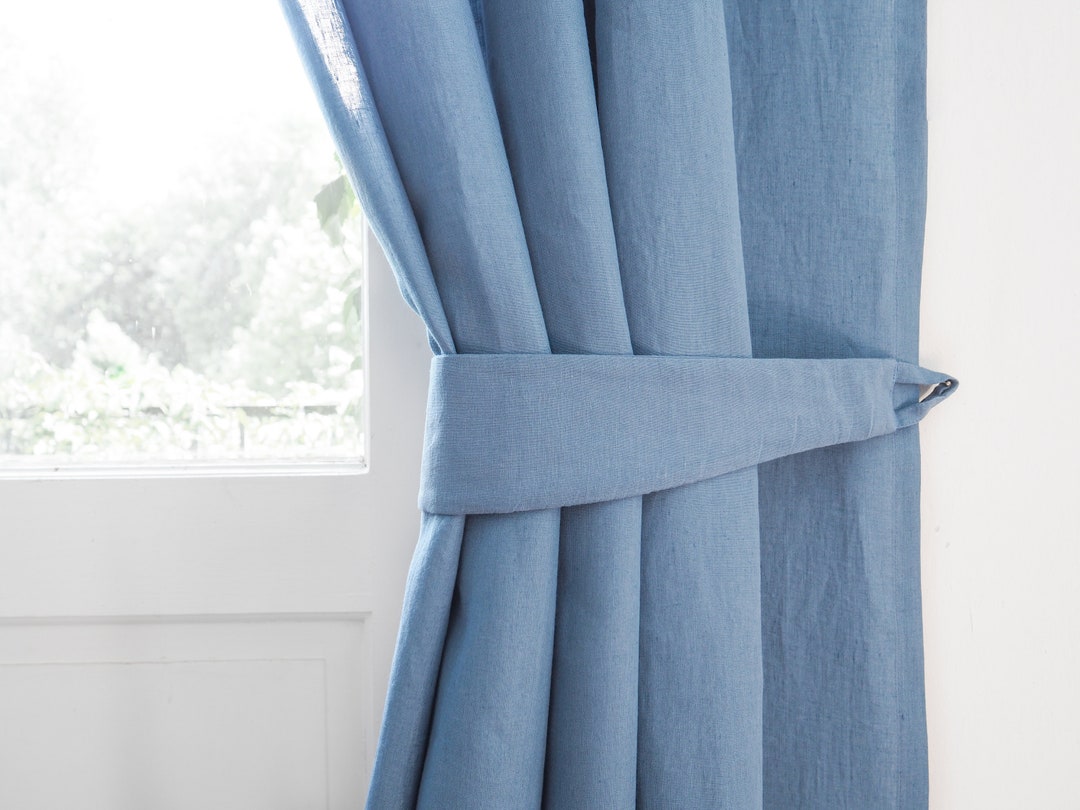 Dusty Blue Curtain Tie Back. Linen Curtain Holdback Etsy