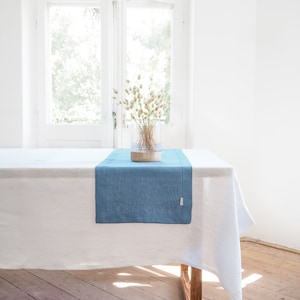 Blue linen runner. heavy linen runner. thanksgiving table decor