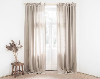 Tie top heavy linen (280 g/m2) curtain panel made of stonewashed linen / 1 pcs