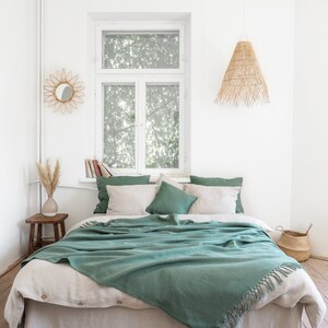 eucalyptus green linen blanket