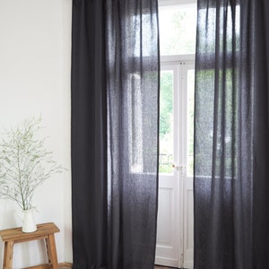 charcoal linen curtain with tie tops