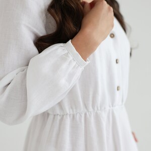 Boho linen dress in pure white color. linen dress camellia. image 7