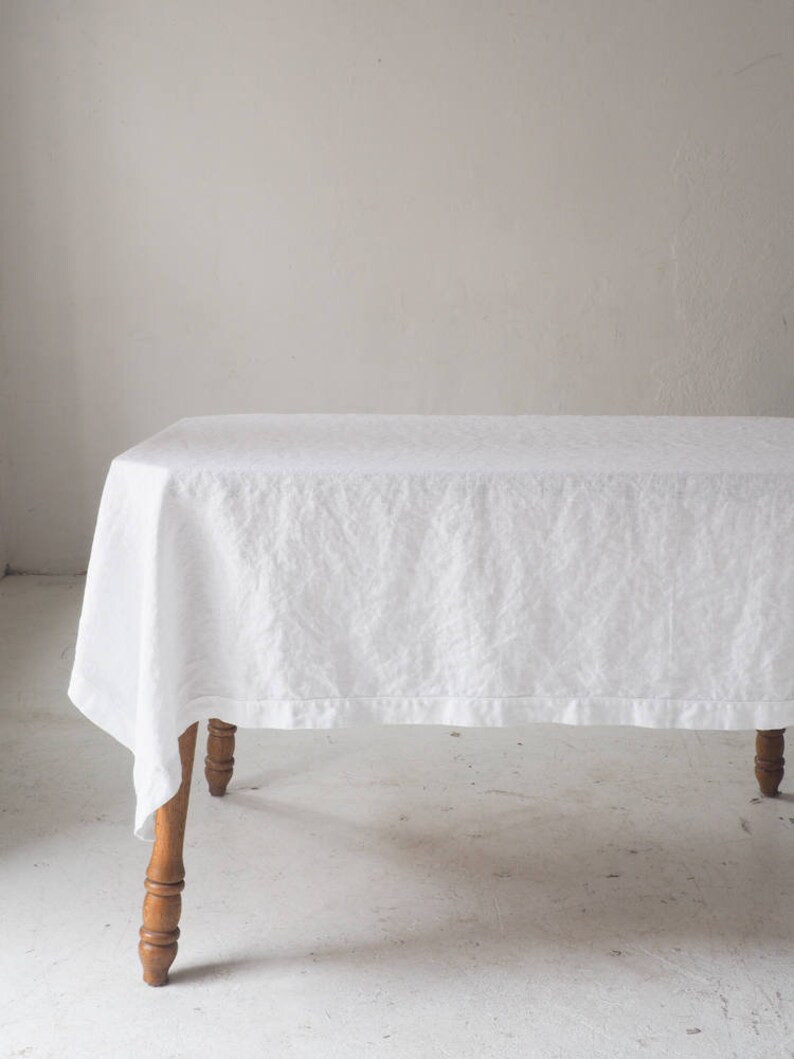 White Linen TABLECLOTH. Washed Tablecloth. Rectangular Etsy UK