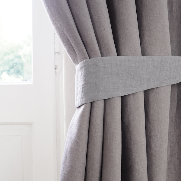 Embrasse de rideau en lin gris en LIN MOYEN (160 g/m2). Support de rideau en lin. Embrasse pour tenture en lin
