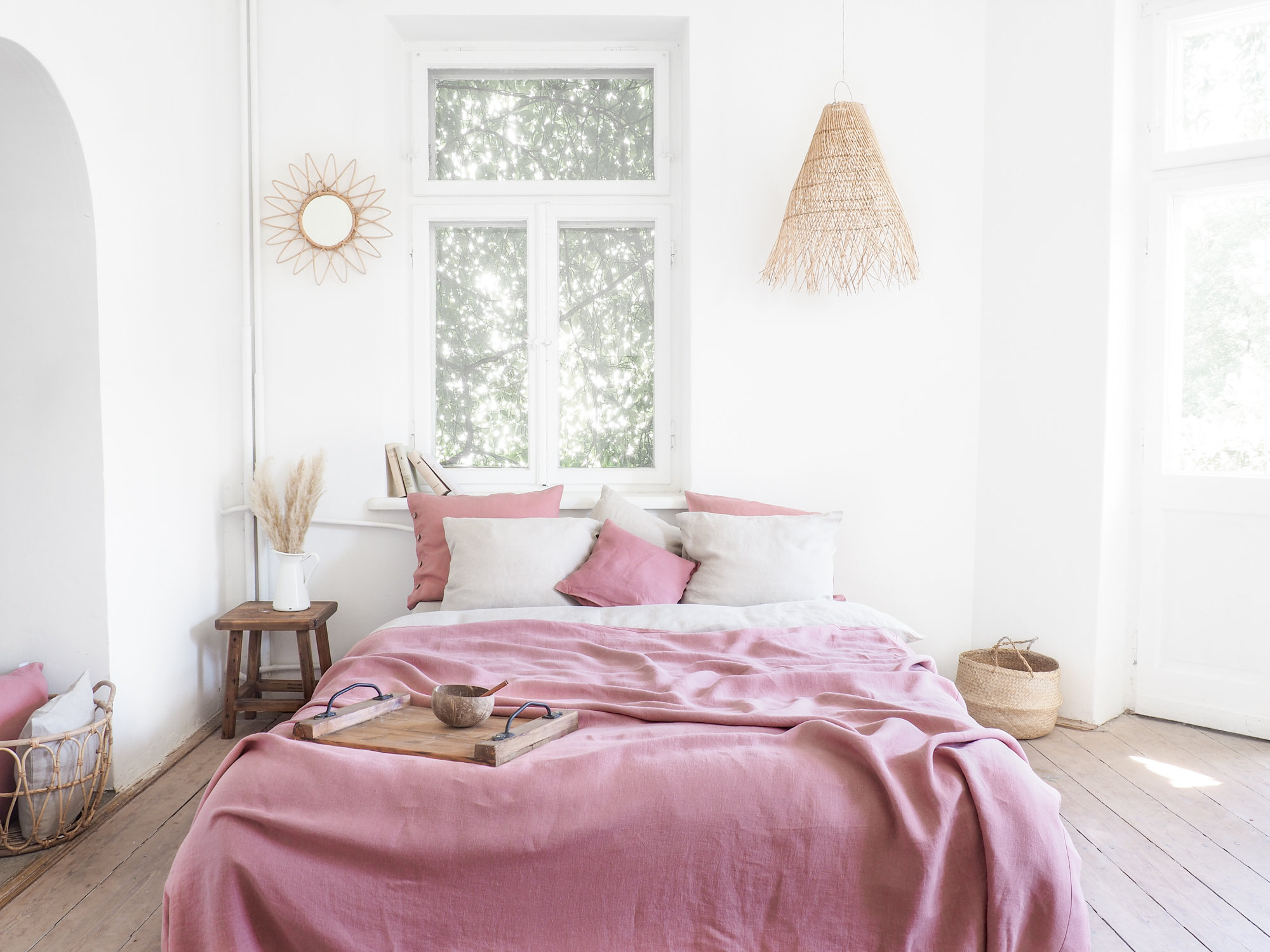 Dusty Pink Stonewashed Linen Blanket, Heavyweight Bedspread