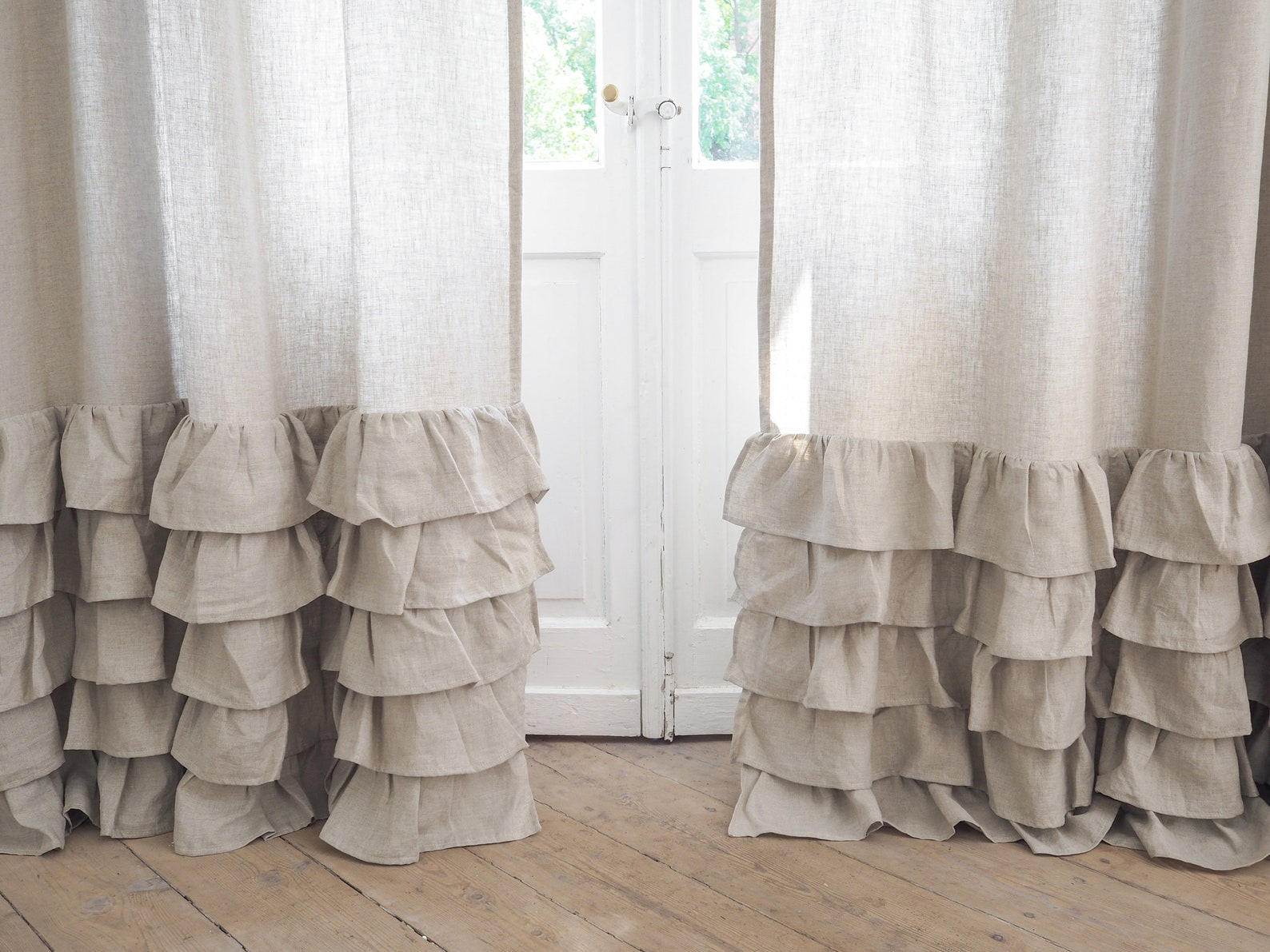 Linen ruffled curtain panel / curtain panel with ruffles / Etsy