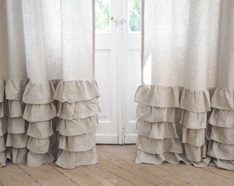 linen ruffled curtain panel made of MEDIUM LINEN (160 g/m2) / curtain panel with ruffles / 100% linen /