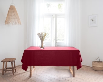Red Wine Linen Tablecloth, Stonewashed, Christmas Tablecloth