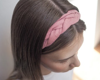 Dusty pink boho linen headband, braided linen headband, hair accessories, beach accessories