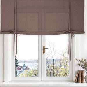 Heavy linen tie up curtains. Custom tie up curtains. Tie up shade.