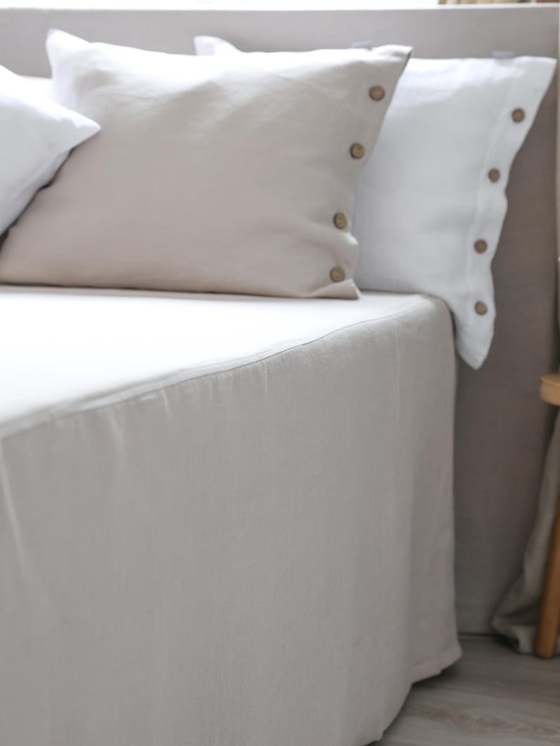 Classic Beige Linen Bedskirt. Tailored Linen Bedskirt. Queen Size, King