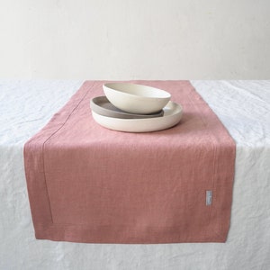Dusty pink linen table runner. stonewashed linen