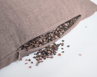 Linen Pillow with Buckwheat Hulls, Stonewashed Linen Case