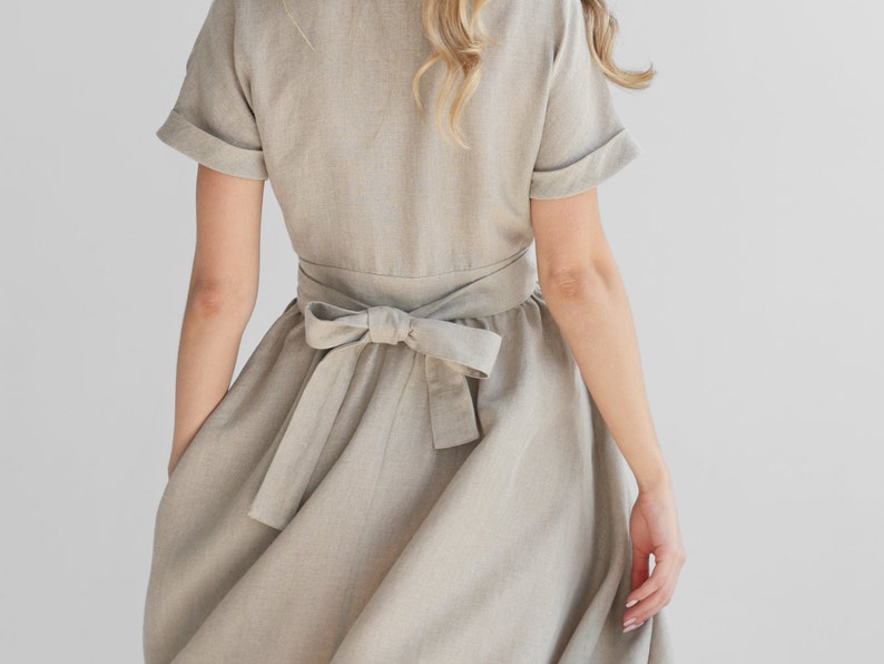 Elegant linen wrap dress in natural linen color. linen dress jasmine. image 3