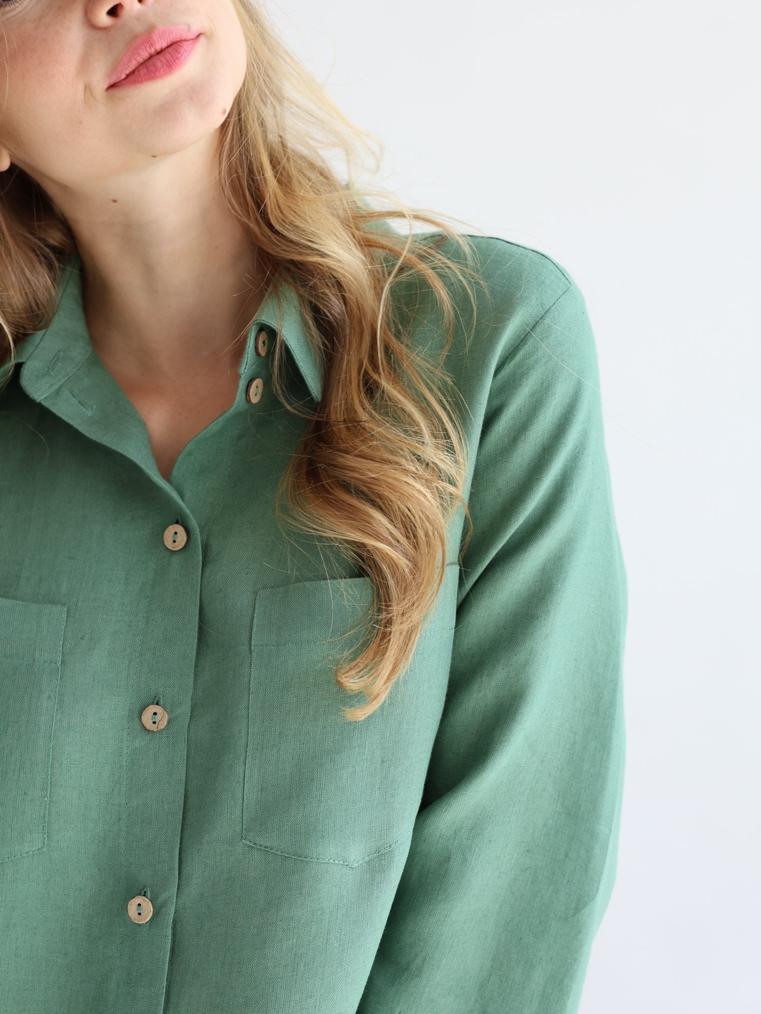 Eucalyptus Green Linen Shirt, Stonewashed Button-Down