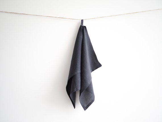 Elegant linen dish towels. Charcoal linen hand towel.