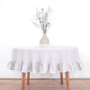 Light gray linen tablecloth | round tablecloth with ruffle | stonewashed linen.