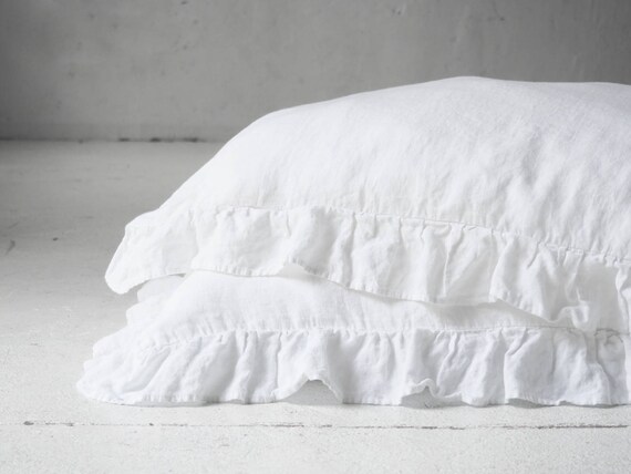 White Ruffled Linen Pillow Cases Custom Size Linen Pillow Etsy