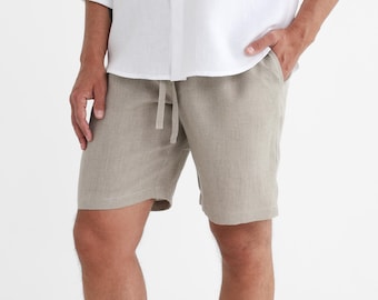 Beige Linen Mens Shorts, Sporty Summer Wear, Natural Fabric