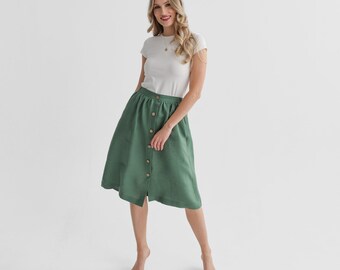 Boho linen skirt in eucalyptus green. linen skirt lily.