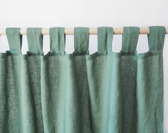 Eucalyptus green tab top linen curtain panel | medium linen (160 g/m2)