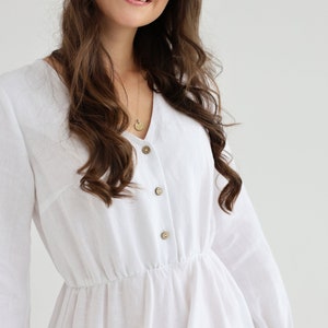 Boho linen dress in pure white color. linen dress camellia. image 2