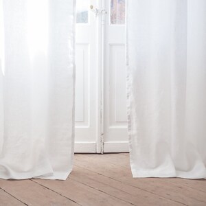 Tab Top Linen Curtain Panel Made of MEDIUM LINEN 160 G/2 / WHITE ...