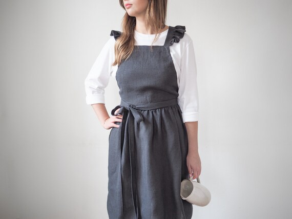 Linen Pinafore Apron Dress With Ruffles. Perfect Gift Idea - Etsy Linen Pinafore Apron Dress With Ruffles. Perfect Gift Idea - Etsy