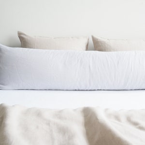 Linen body pillow pillowcase in light gray. Pillowcase for a long pillow made from 100% stonewashed linen.
