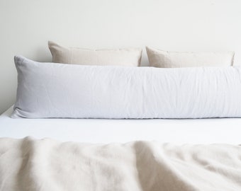 Linen body pillow pillowcase in light gray. Pillowcase for a long pillow made from 100% stonewashed linen.