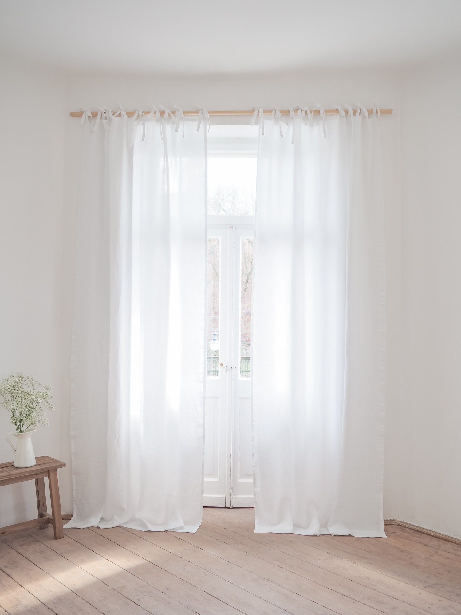 Homey White Tie Top Curtain Made of MEDIUM LINEN 160 G/m2/ - Etsy Canada