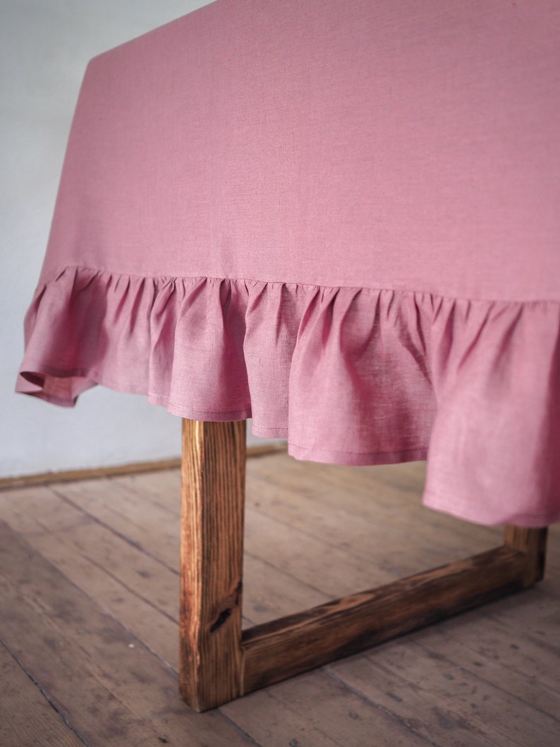 Staubiges rosafarbenes Tischtuch aus gerolltem Leinen. | Etsy