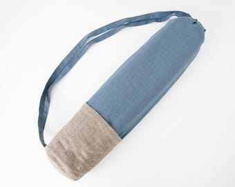 Handmade Linen Yoga Mat Bag, Stonewashed Fabric, Eco-Friendly