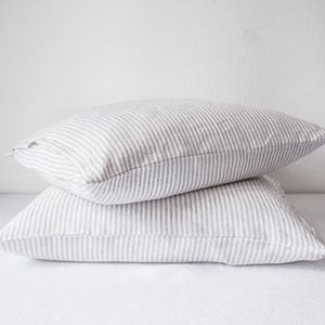 Gray stripes linen pillowcase. Queen size, king size.