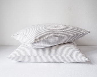 Gray stripes linen pillowcase. Queen size, king size.