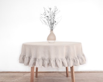 Natural linen tablecloth | round tablecloth with ruffle | stonewashed linen.