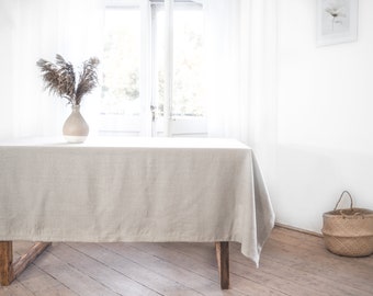 Natural linen tablecloth. Heavy linen tablecloth. Solid linen tablecloth