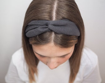 Charcoal top knot linen headband, natural linen headband with a knot, women's hair accessories, gift for teacher