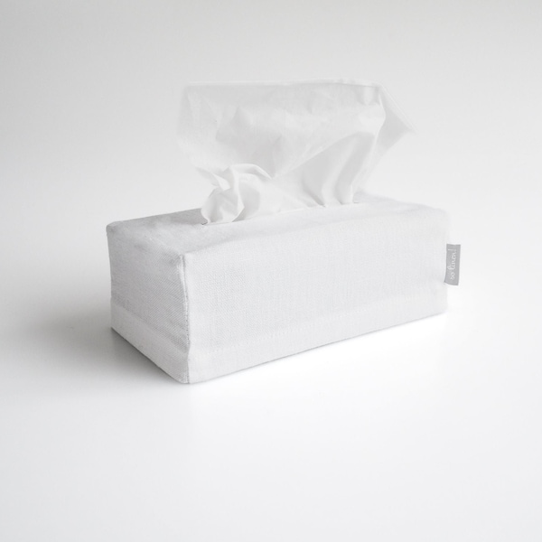 Pure white linen tissue box cover. minimalist home decor.