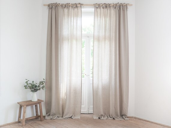 Natural Linen Curtain Tie Top Linen Drapes Tie Top Curtain Etsy