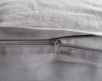 True gray pillowcase with a zipper. gray linen pillow cover.