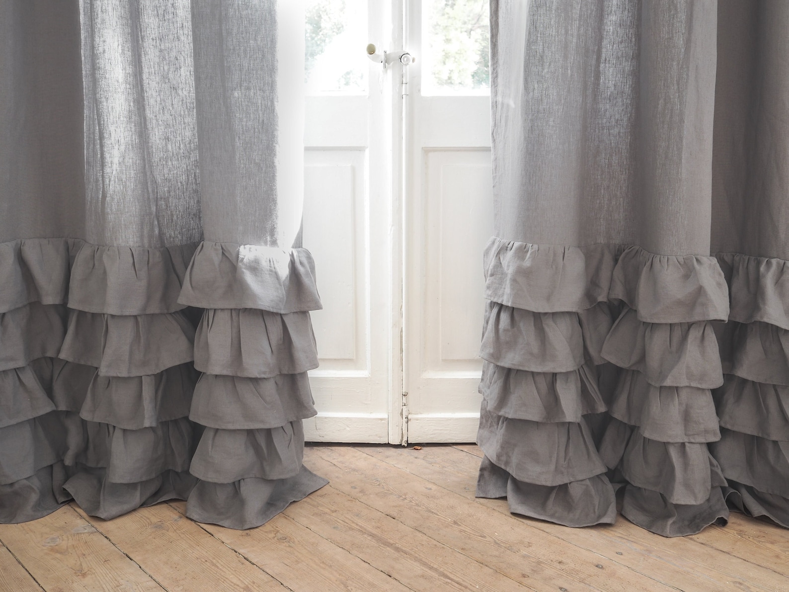 True Gray Ruffled Heavy Linen Curtain Panel With Rod Pocket - Etsy