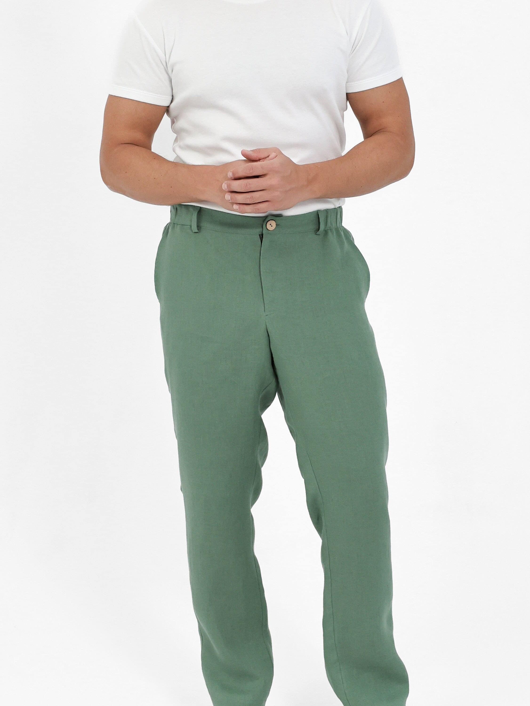 green linen dress pants men Men's Phthalo Green Linen Pants main image 1