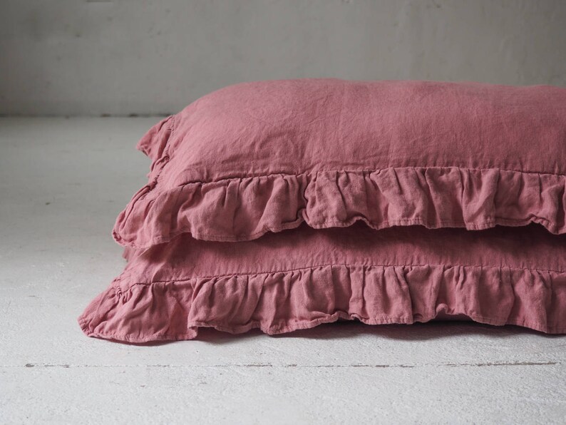 Dusty pink ruffled linen pillow cases. Pink linen pillow cover Etsy